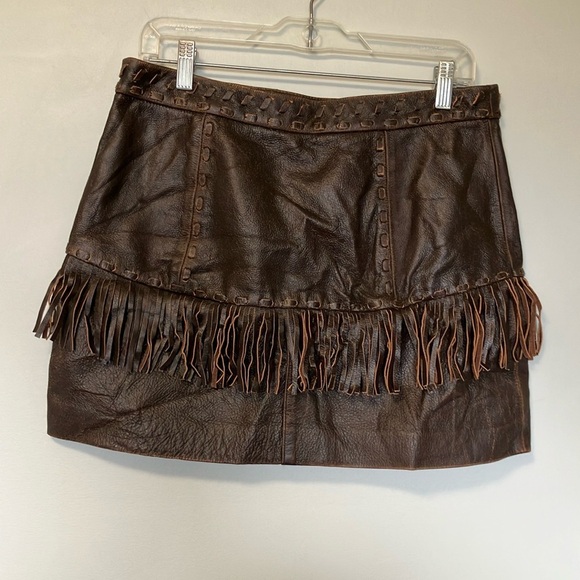 NWT Banana Republic Brown Leather Fringe Skirt - Picture 5 of 7